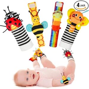 Infinno Wrist Rattles and Foot Finder Socks Set, Baby Toys for 0-12 Months